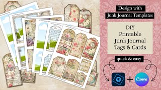DIY Printable Junk Journal Tags &amp; Cards with Easy to Use Templates in Canva and Photoshop