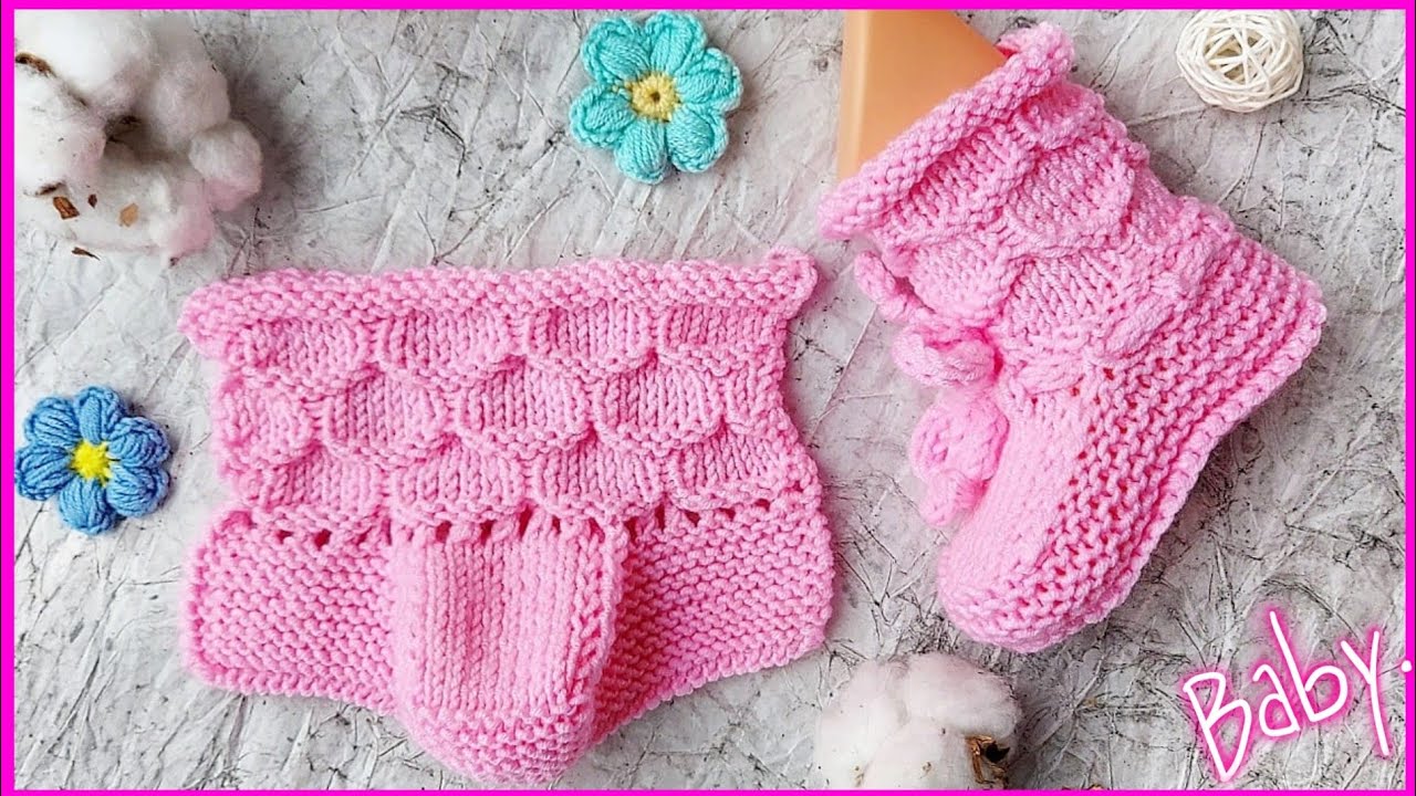 Пинетки спицами узором 