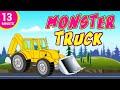 Monster truck  construction vehicles compilation for children by halfticket kids  real city heroes