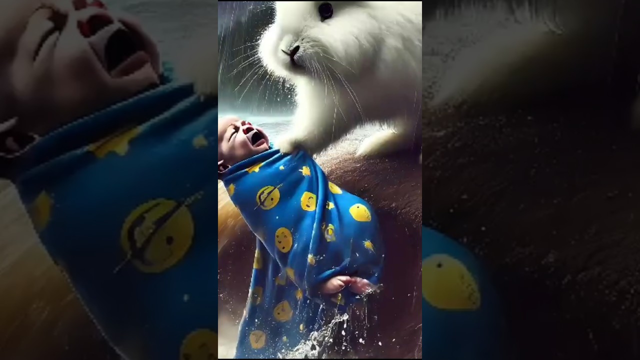 Rabbit saves baby floating in water🐰