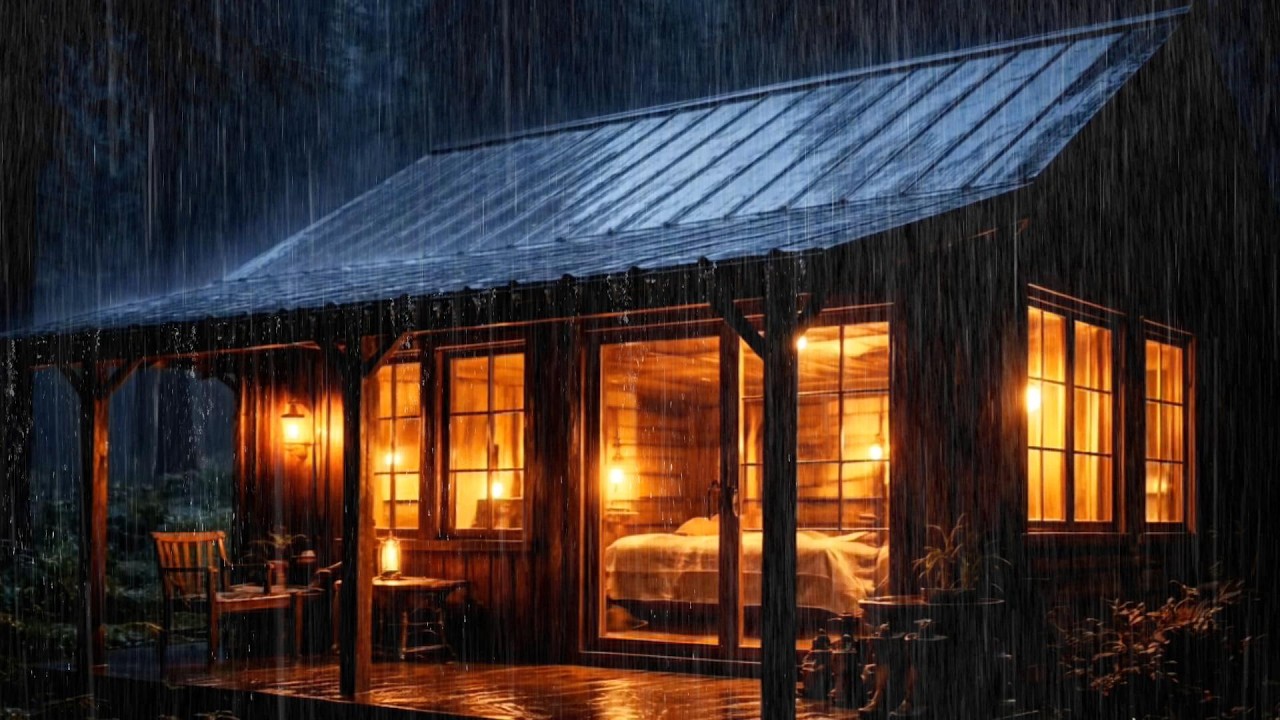 Cozy Rain & Thunder at Warm Cabin | Heavy Storm Sounds for Deep Sleep ...