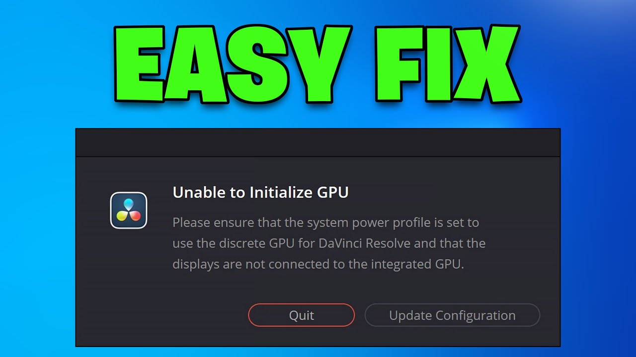 Fix Unable to Initialize GPU in DaVinci Resolve 20 Error
