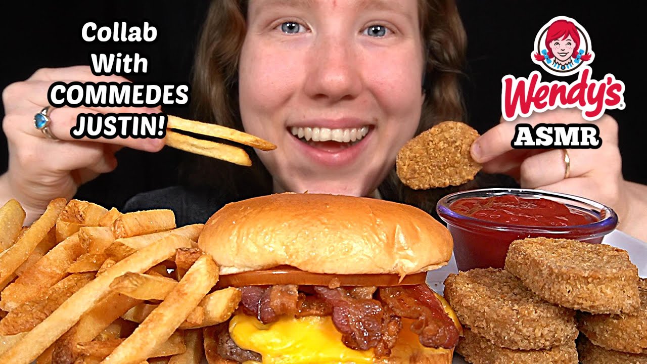 ASMR WENDY'S BACON CHEESEBURGER MUKBANG (No Talking) EATING SOUNDS