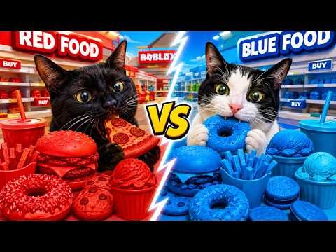 ¡COMIENDO POR COLORES en ROBLOX con mis GATOS! | Eat Same Color Food Challenge