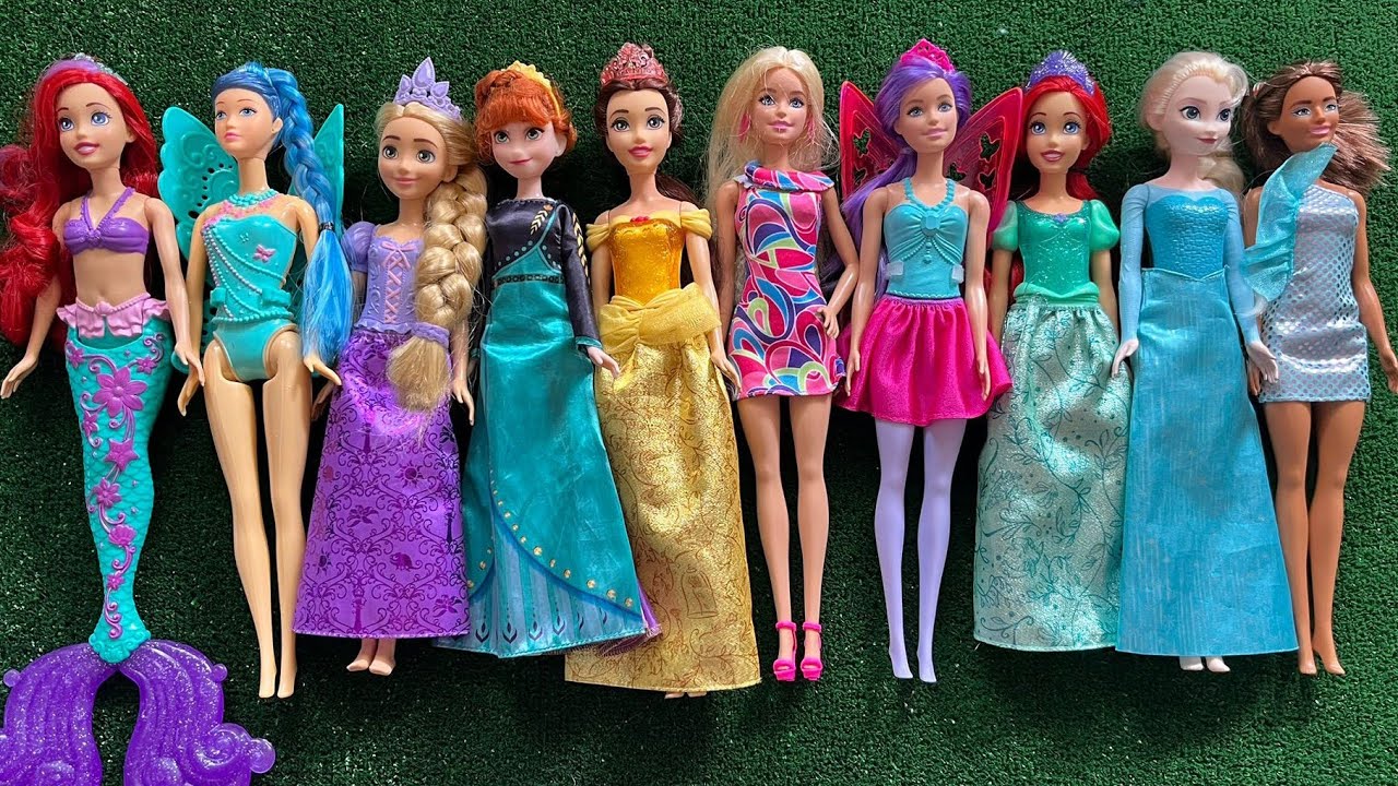 ASMR Most Popular Disney Princess Mattel Dolls   lots of colorful rainbow Dresses   unpacking toys