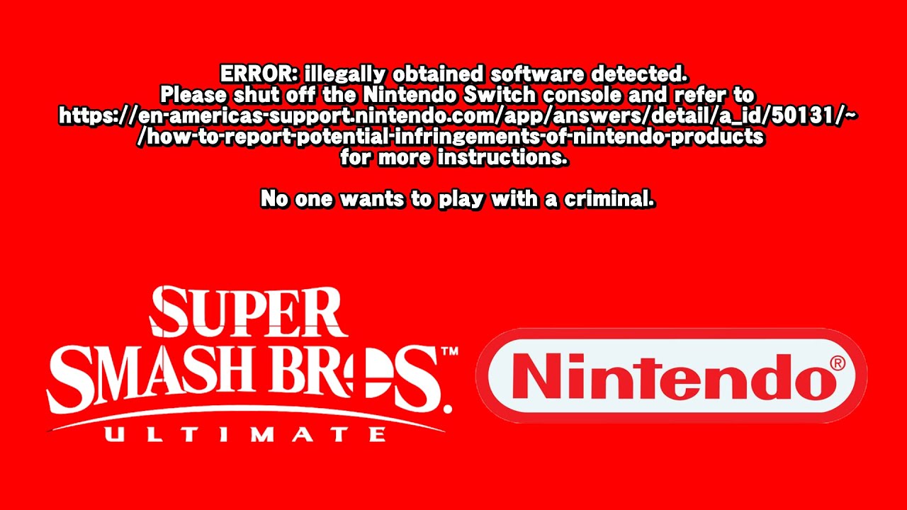 Super Smash Bros. Ultimate Anti-Piracy Screen
