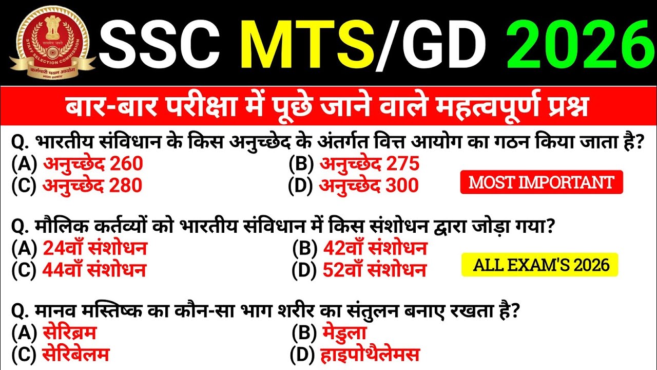 SSC MTS Havaldar GK GS 2026 | GK GS MCQs | SSC MTS Havaldar 2026 GK GS | By Ashutosh Sir