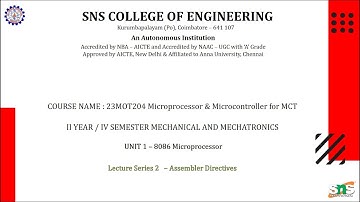 Lecture Series 2 - 8086 Assembler Directives