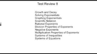Test 8 Review Algebra 1
