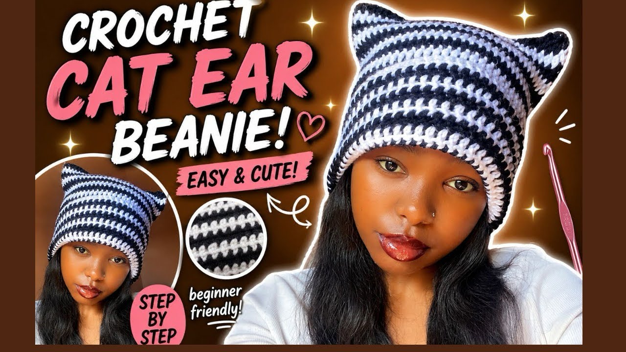How to crochet cat beanie| cat ear beanie crochet tutorial - YouTube