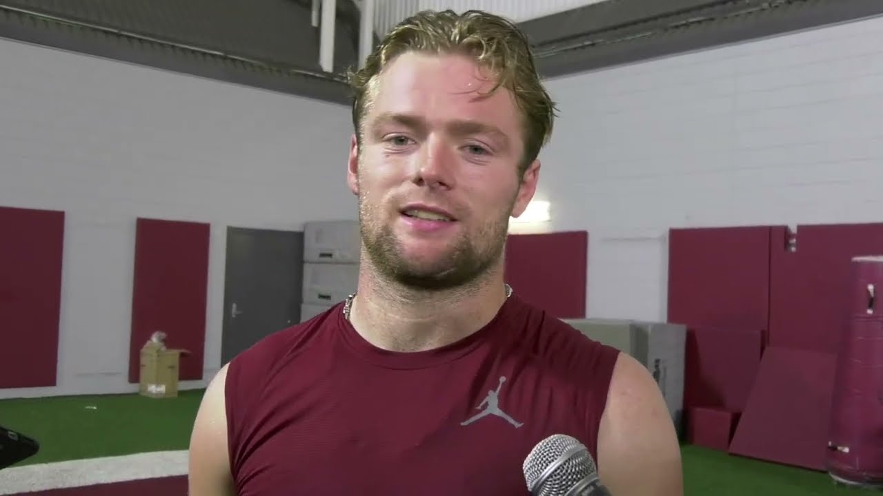 10/23/2023 Oklahoma WR Drake Stoops post practice (Kansas Week)