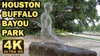 Houston Buffalo Bayou Park Walking Tour | Dog Park & Reflection Pond Garden 【4K|60fps】 Nature Sounds