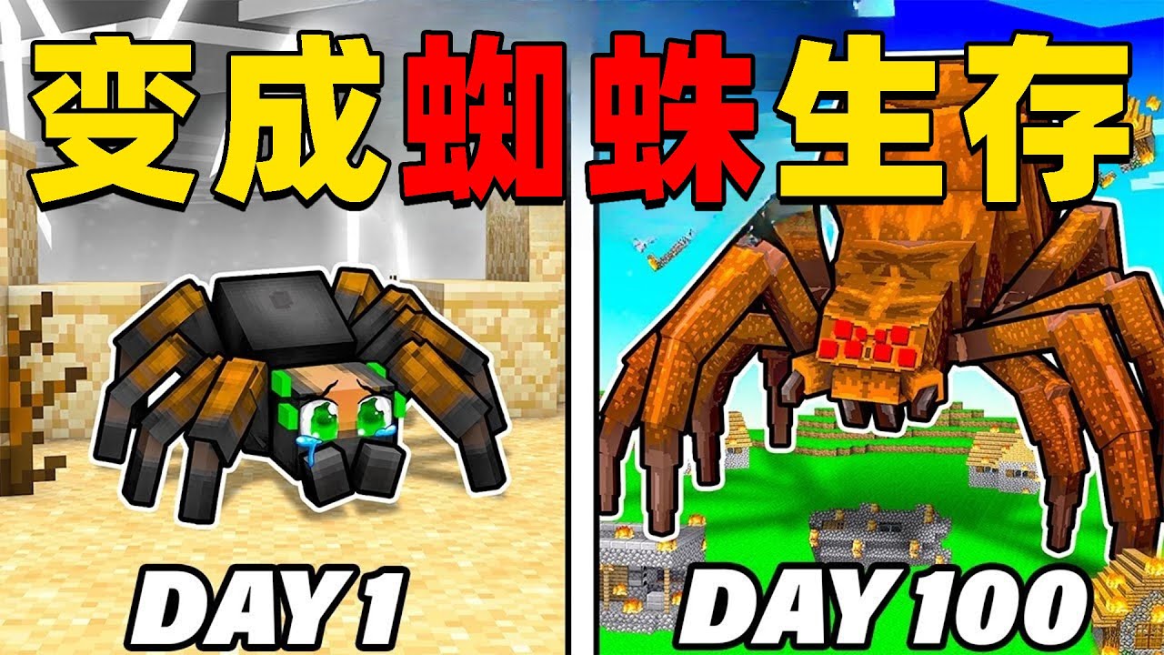 我的世界：变成蜘蛛在MC中生存100天！