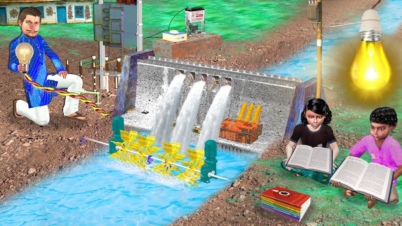 Mini Water Dam 4 Gates Brick Cement Construction Generating Electricity Hindi Kahaniya Moral Stories
