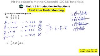 IGCSE Tutorial, Unit 1, Arithmetic [1], 1.3 Comparing Decimals & Fractions, TYU