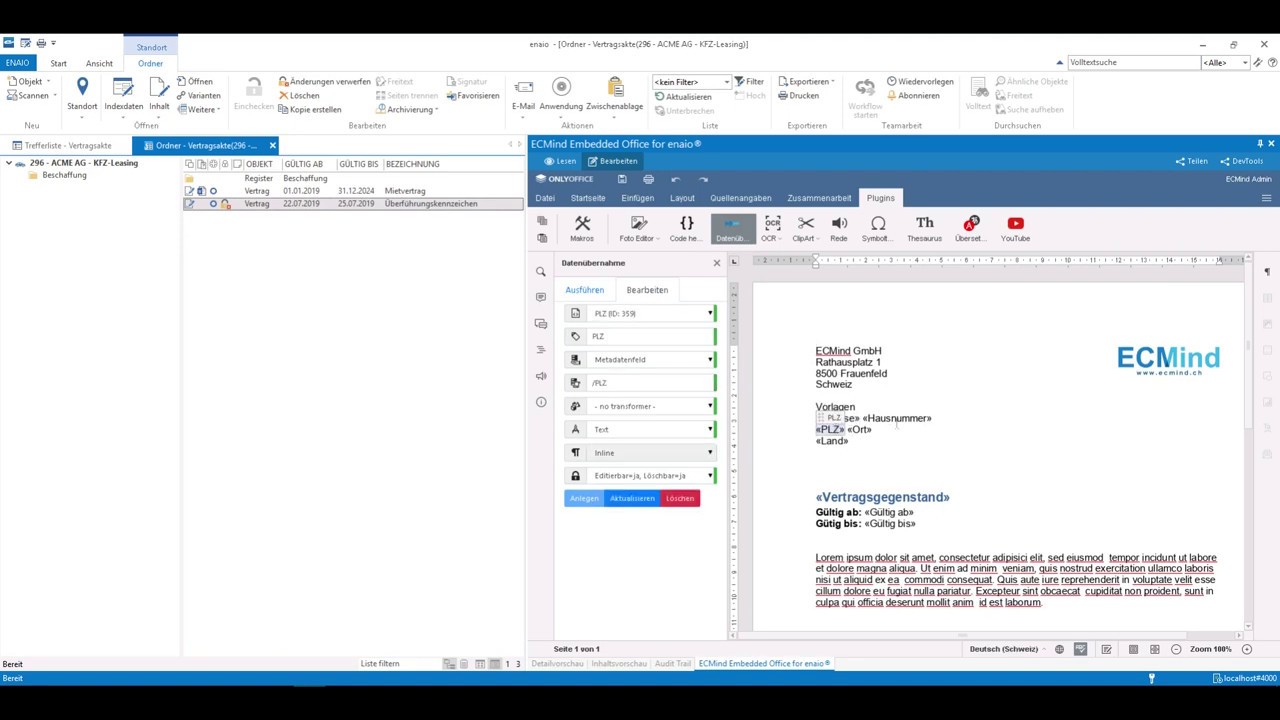 ECMind Embedded Office for enaio® - Metadatenübernahme