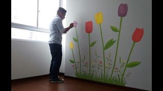 Como Pintar Un Mural De Flores Tulipan . Ideas Para Decorar El Hogar. Murales Decorativos