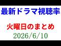 火曜日ドラマ視聴率まとめ☆視聴率速報☆2026年6月10日