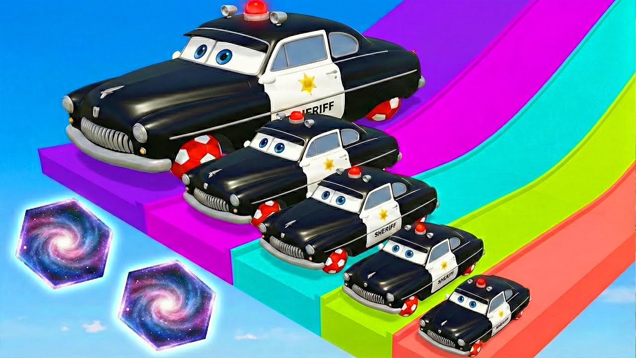 Big and Small Cars vs Slide Colors with Portal Trap – Cars vs Rails vs Trains Police – BeamNG.Drive