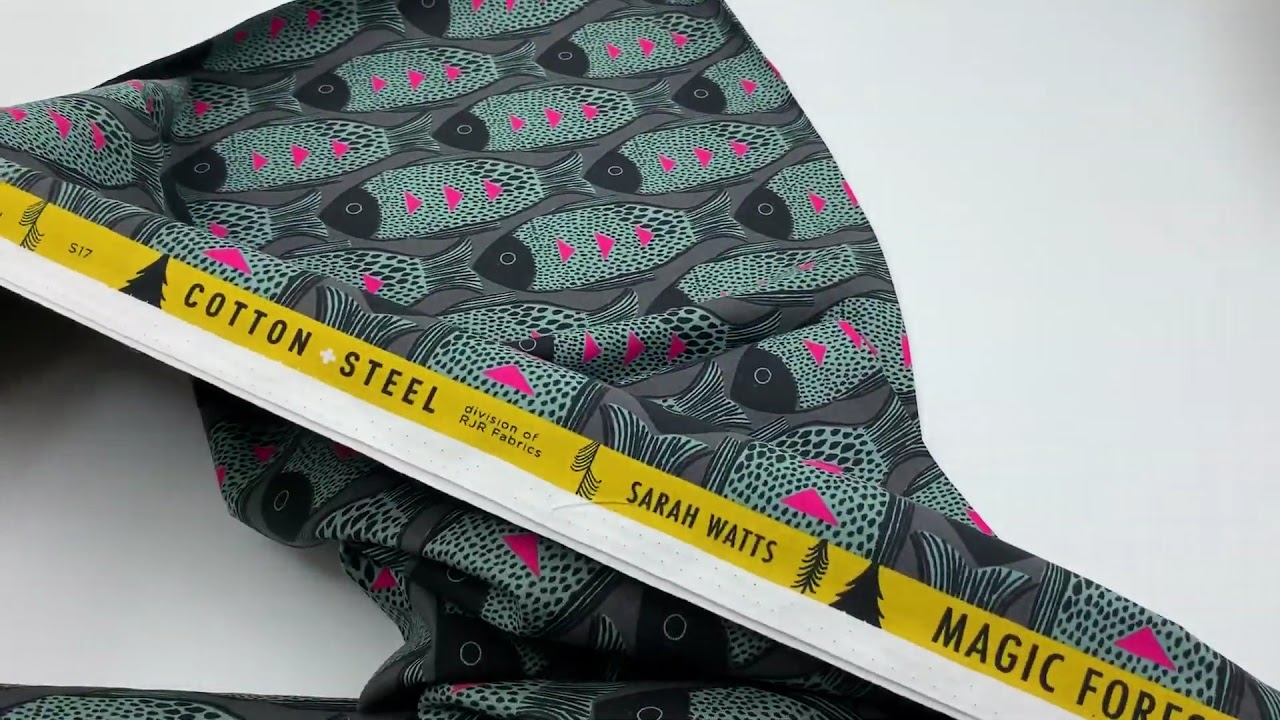 dark grey with fish animal fabric by Cotton and Steel