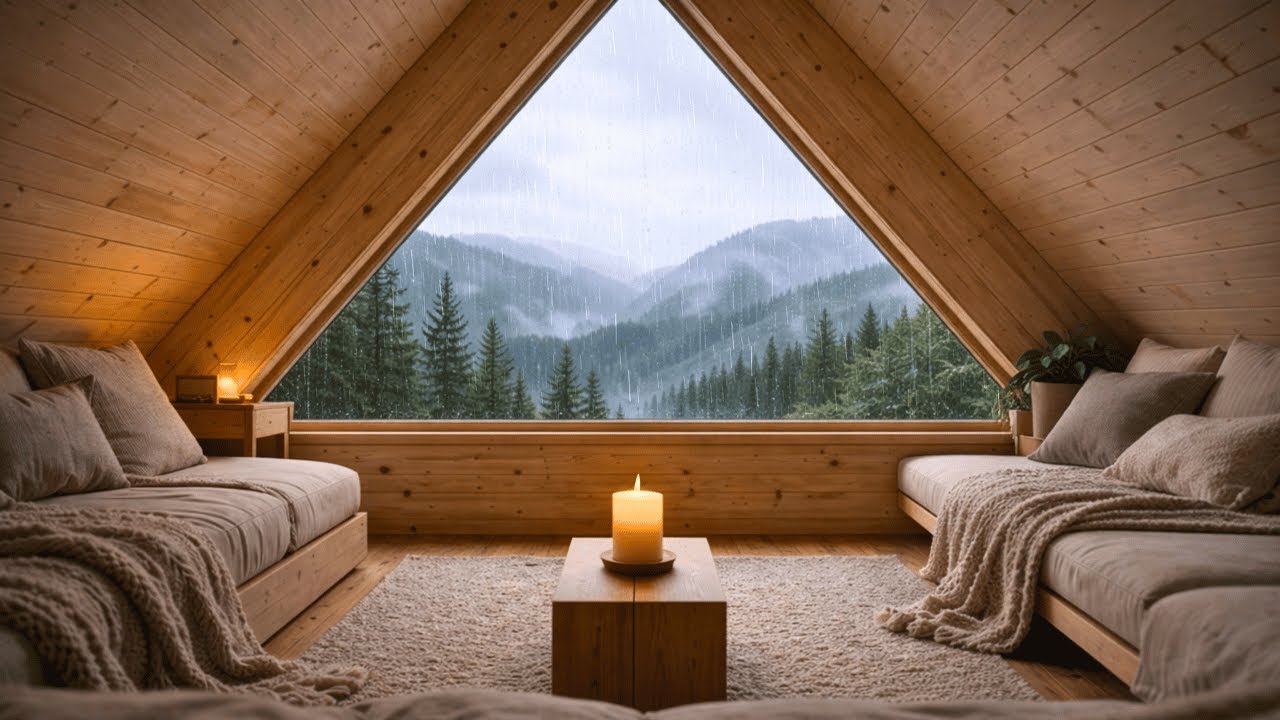 Minimal A-Frame Treehouse | Gentle Rain & Quiet Forest Atmosphere