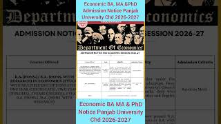 Admissions Open 2026 | BA, MA &amp; PhD Economics | Panjab University Apply Now|