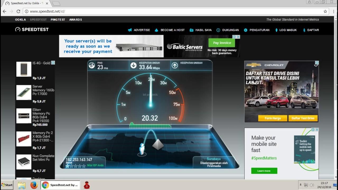 test speed home 1 (25Mb) malang, 24122016 YouTube