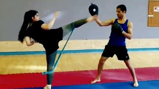 Mawashi Geri Exercise with rubber Kumite Training Hand Attack and Kick | WKF KARATE