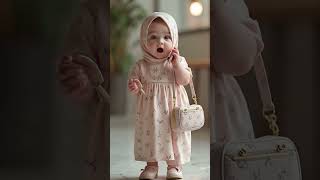 Super Cute Baby Girl, Wearing A Short-Sleeved Modest Muslim Baby