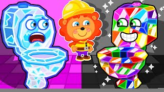 Aslan Yavrusu Pembe Vs Siyah Tuvalet Tuvalet Eğitimi Çocuklar Için Çizgi Film