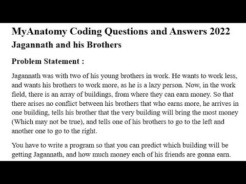 MyAnatomy Python Coding Question *Jagannath and His Brother* & Answer 2022 #MyAnatomy #python