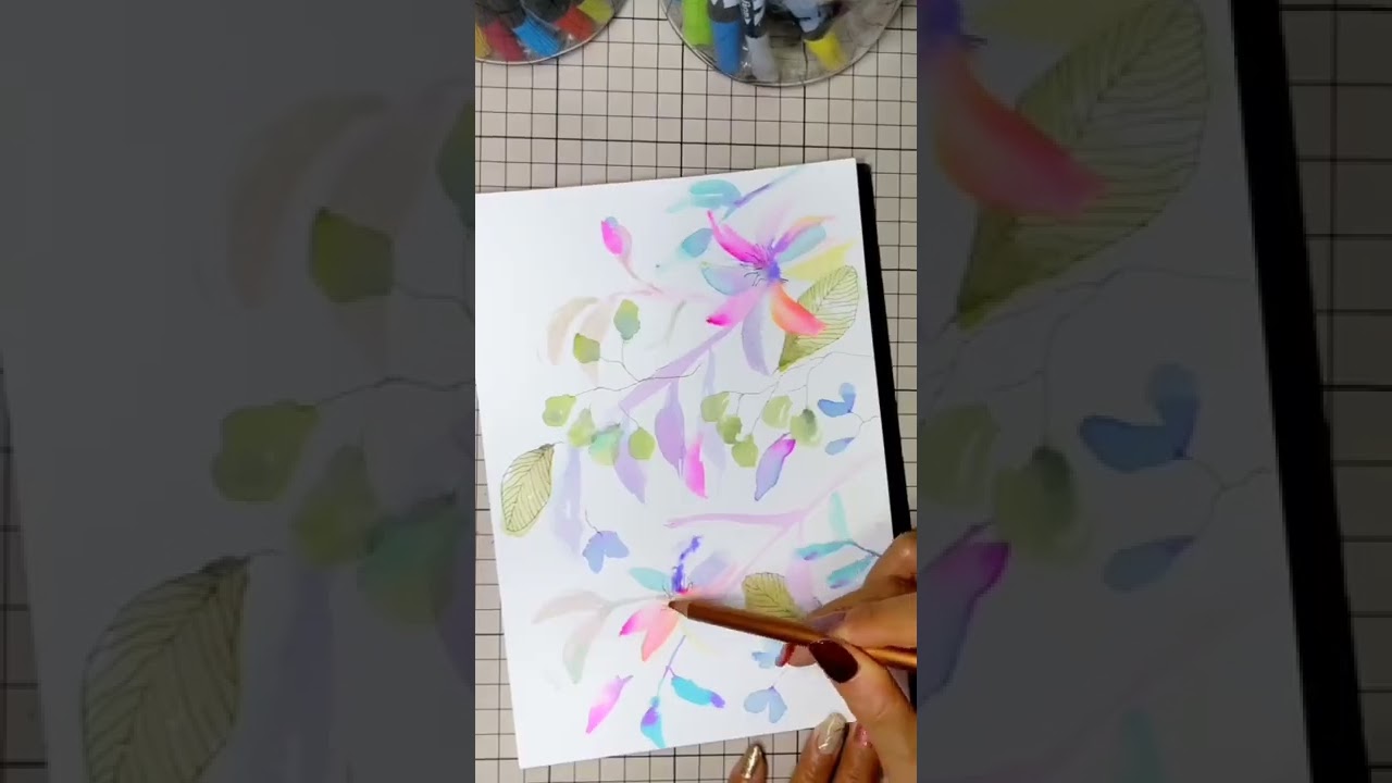 顔料インクの「カラーマスター」と染料インクの「ルプルームⅡ」両方を使って水彩画を描く