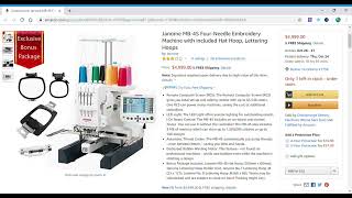 Janome MB-4S Four-Needle Embroidery Machine with included Hat Hoop, Lettering Hoops