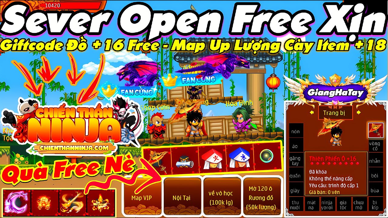 Ninja School Online Lậu Open Miễn Phí Nhận Đồ +16 Sever Cày Lượng Free Cày Item Hộp Quà Đổi Đồ +18
