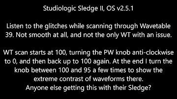Studiologic Sledge 2 synth - Wavetable glitches, pops, clicks