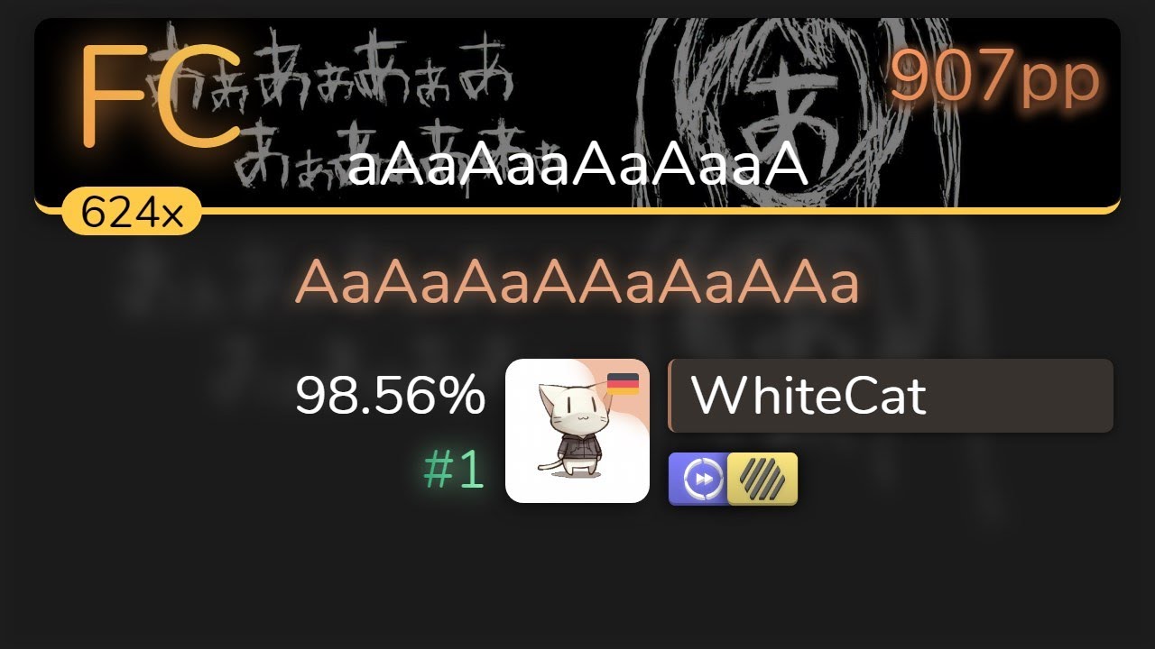 [9.08⭐] WhiteCat | Nashimoto Ui - AaAaAaAAaAaAAa [aAaAaaAaAaaA] +HDDT 98.56% {#1 907pp FC} - osu!