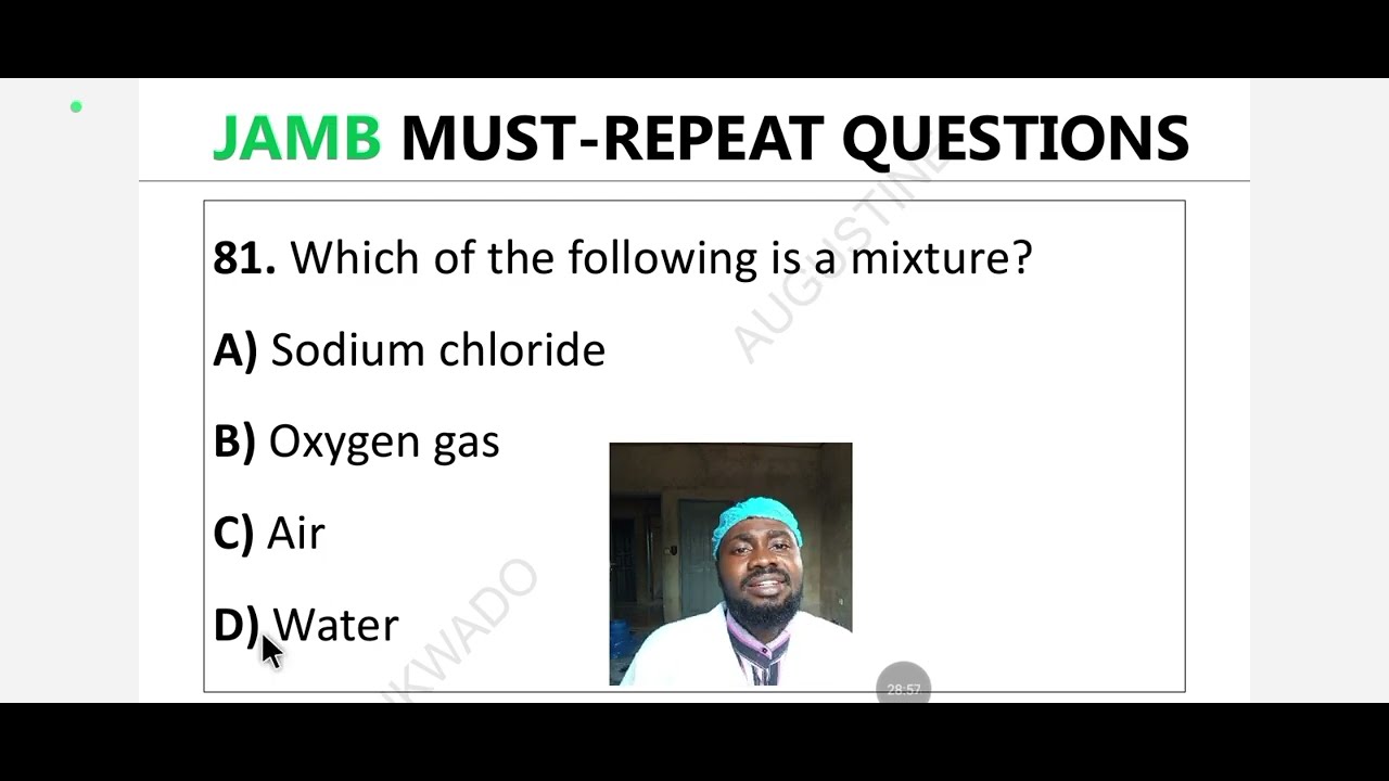 HOW TO BLAST JAMB CHEMISTRY QUESTIONS ON ELEMENTS, COMPOUNDS & MIXTURES ...