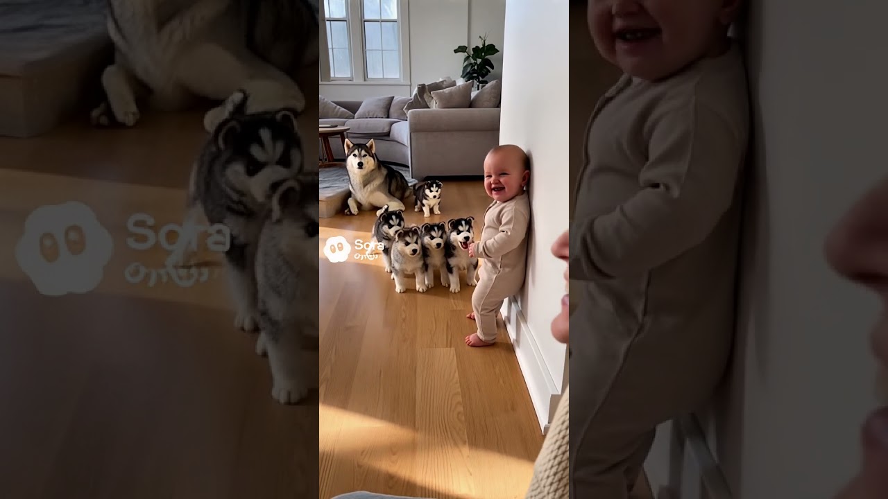 One Baby Signal, 5 Husky Puppies Rush Forward Together 🐕💨  creatively crafted