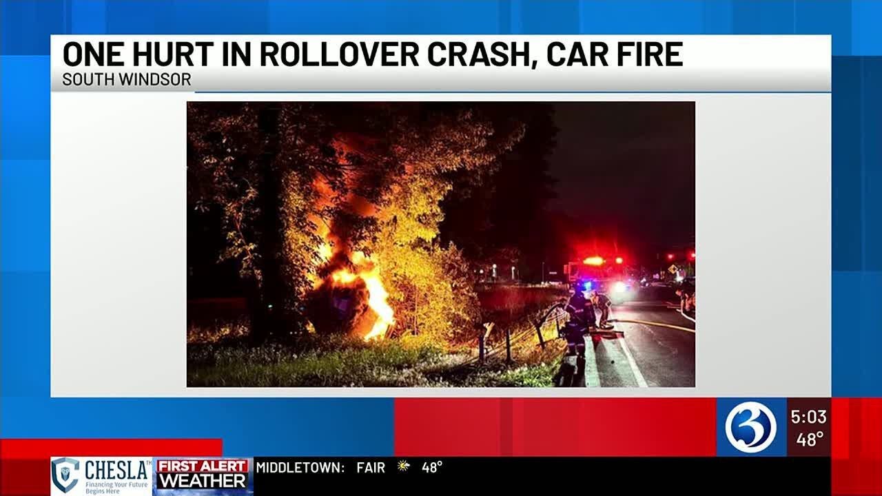 Crews respond to fiery rollover crash in South Windsor
