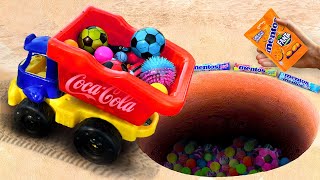 Dump Truck Doing Marble Run Race in Rain Gutter with Balls, Coke, Fanta, Sprite, Mentos Experiment by DIYHUB 44,923 views 8 months ago 10 minutes, 39 seconds