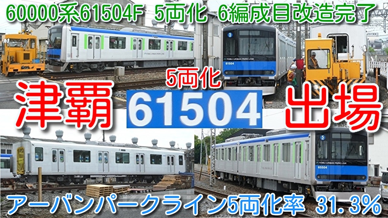 改造完了 津覇出場！東武野田線 60000系 61504F（元61604F）5両化 6
