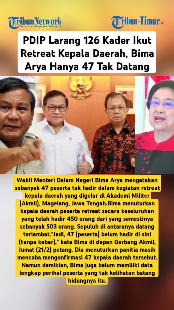 PDIP Larang 126 Kader Ikut Retreat Kepala Daerah, Bima Arya Hanya 47 Tak Datang