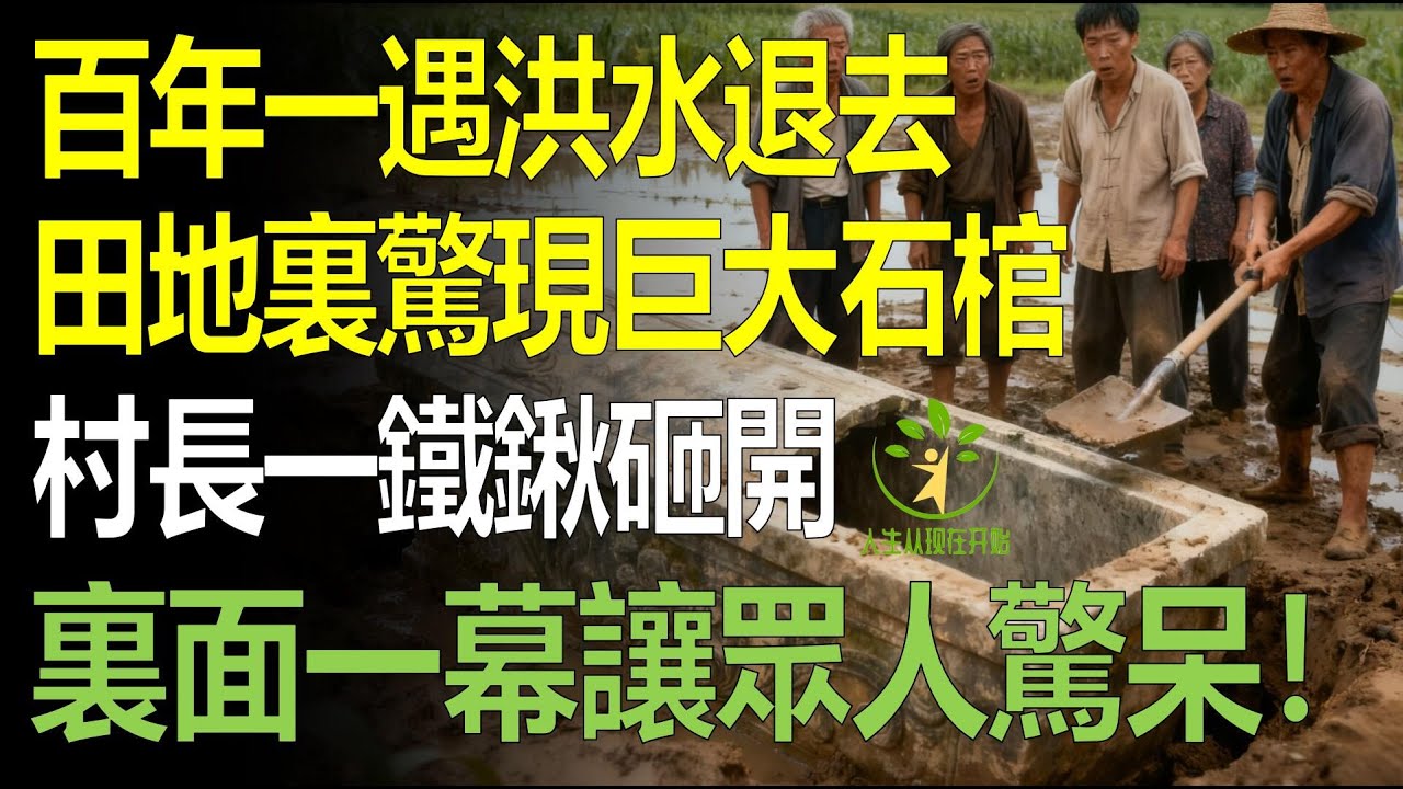 百年一遇洪水退去，田地裏驚現巨大石棺，村長一鐵鍬砸開，裏面一幕讓所有人驚呆！