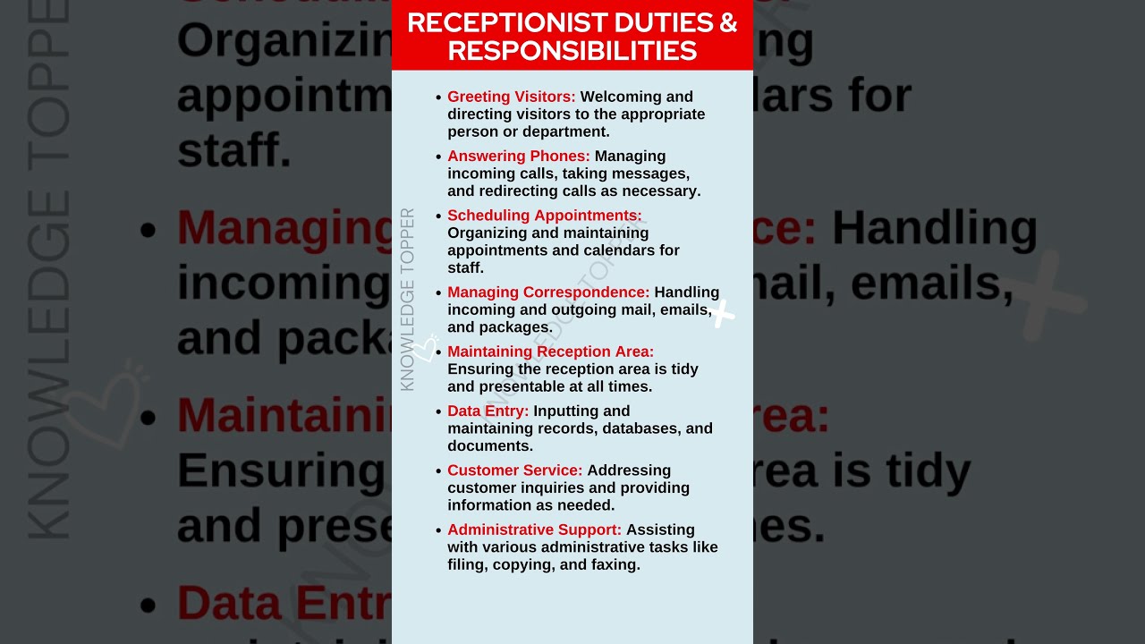 Receptionist Job Duties And Responsibilities