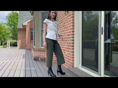 MADISON MODELS SPRING FASHION WORK STYLE LOOK BLACK LEATHER KENZIE THIGH BOOTS WITH GAUCHO PANTS