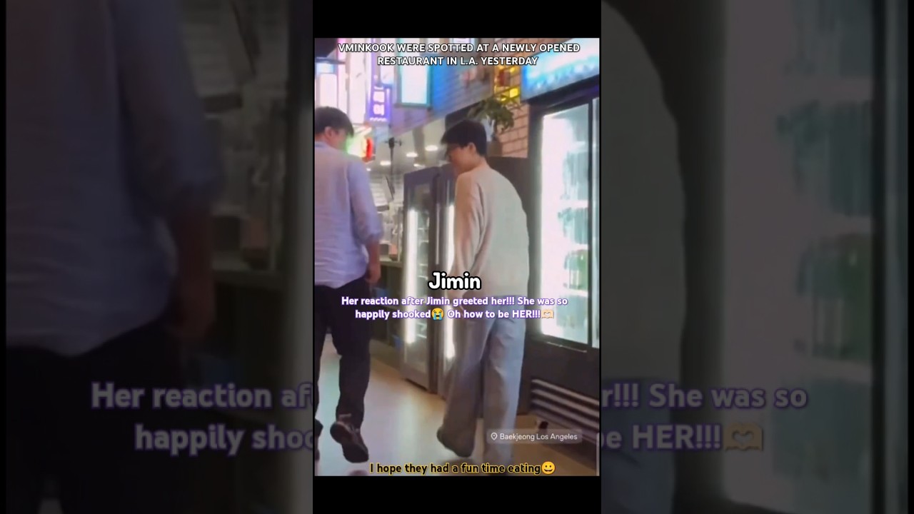 Her reaction after Jimin greeted her!!!😭 Vminkook were spotted at Baekjeong 