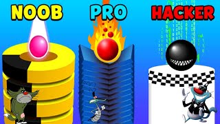 NOOB vs PRO vs HACKER Stack Ball Android iOS Oggy And Jack Voice screenshot 1