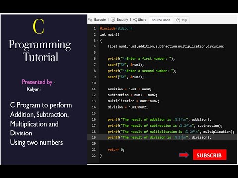 How to write C Program for addition, subtraction, multiplication ...