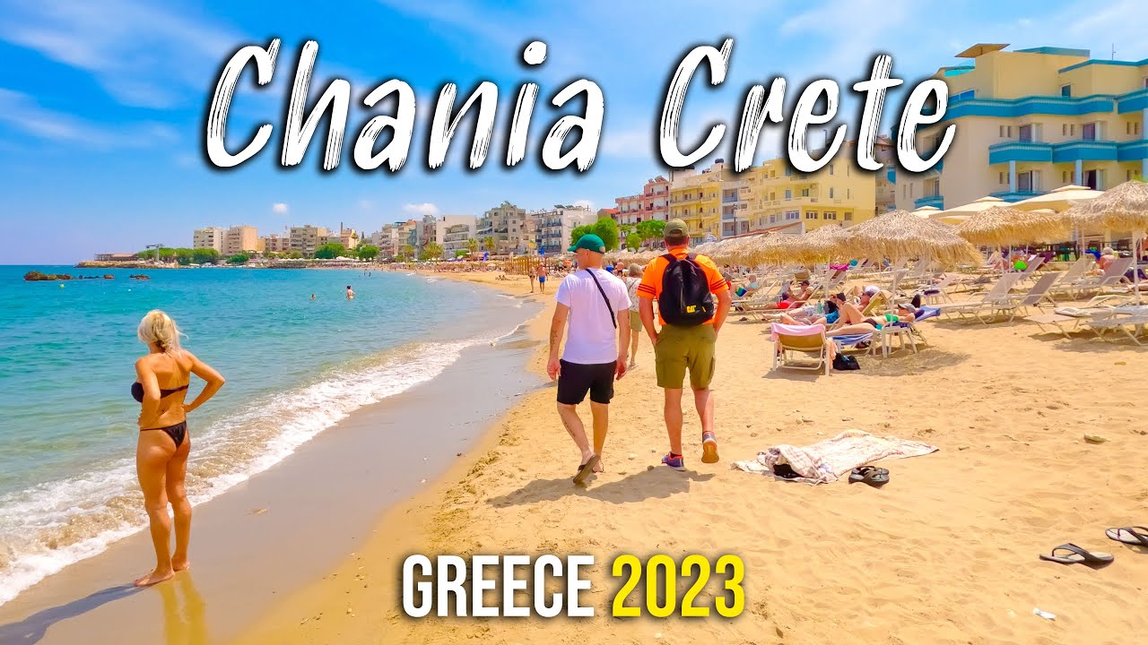 Chania Crete, walking from Nea Chora Beach to Old Town Of Hania, 4k, Kreta, Greece 2023