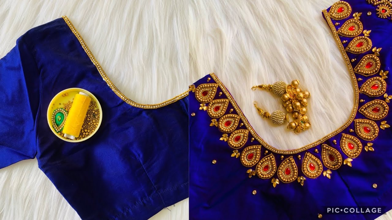 Most beautiful & heavy Bridal blouse design on stitched/readymade blouse wit normal stitching needle